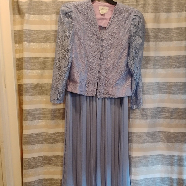 Vintage Lavender Lace Jacket & Pleated Dress Set